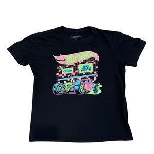 Boys Large Hot Wheels Graphic T-Shirt - Black with neon pink, blue, green